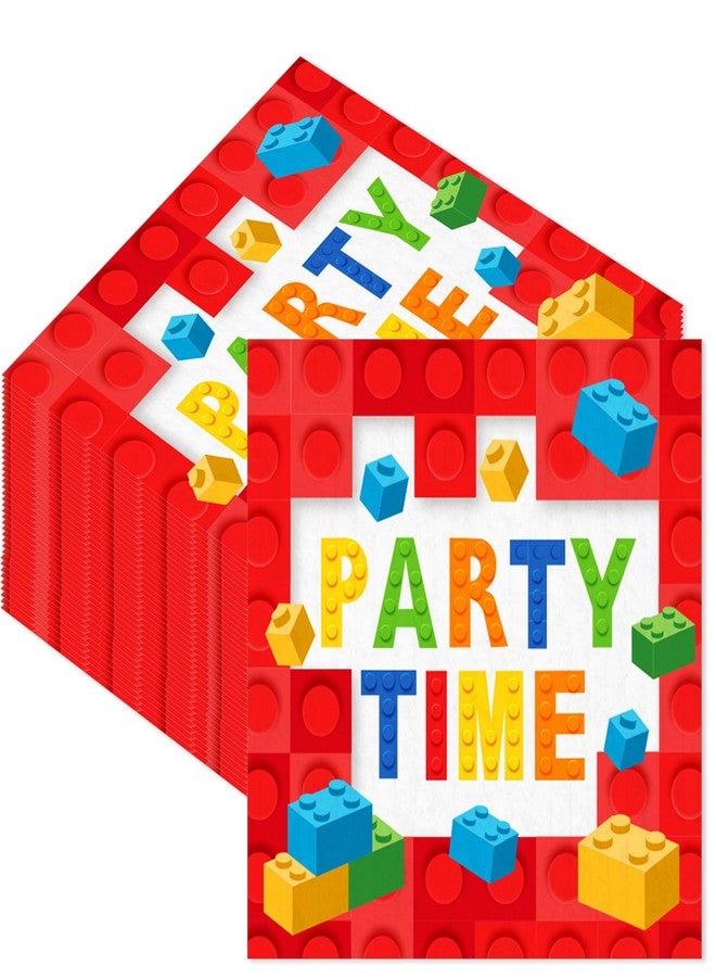 Roaring Good Time عبوة من 40 منديل ورقي على شكل مكعبات بناء، مستلزمات حفلات، مناديل ورقية على شكل مكعبات بناء، مناديل ورقية للمشروبات والعشاء والحلويات، ديكورات حفلات أعياد الميلاد وحفلات استقبال المولود - Image 1